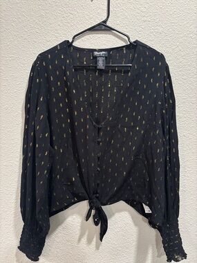 Wrangler Black Tie-Front Blouse with Gold Dot Accents